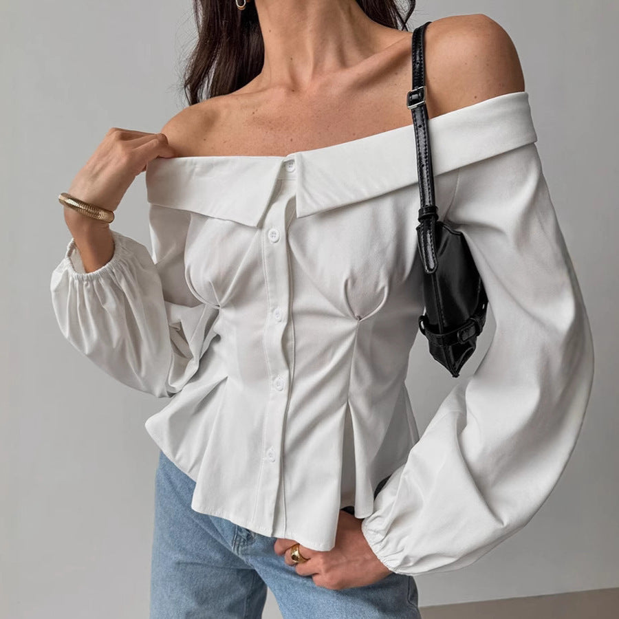 Solid Color Off-Shoulder Shirt