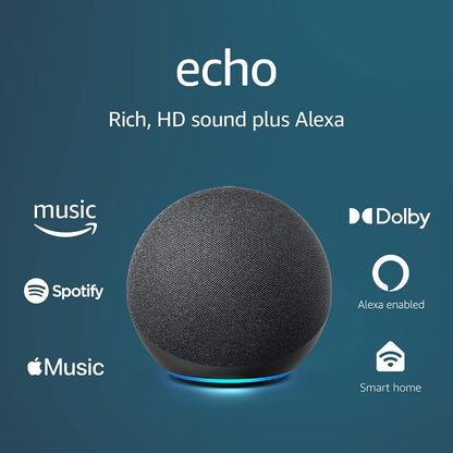 Echo (4Th Gen) | with Premium Sound, Smart Home Hub, and Alexa | Charcoal 