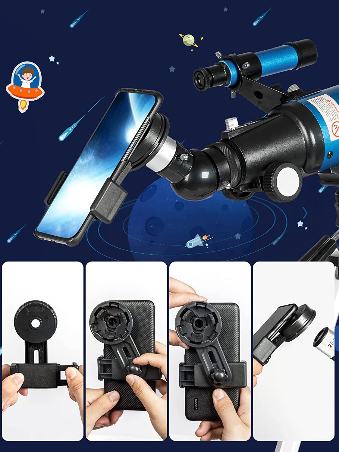 Telescope for Kids Adults Astronomy Beginners - 70Mm Aperture and 400Mm Focal Length Professional Refractor Telescope with Remote Great Christmas Astronomy Gift for Kids with Gift Package, Blue