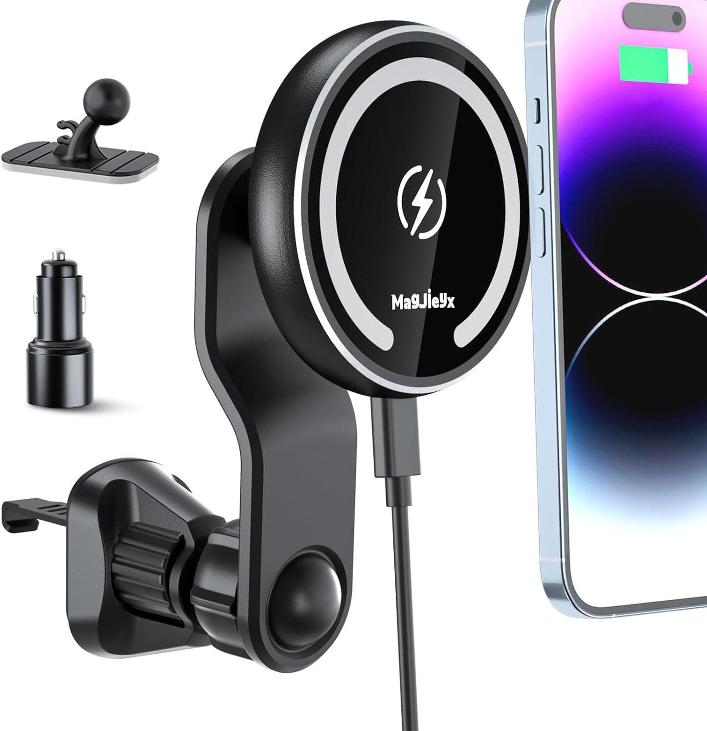 for Magsafe Car Mount Wireless Charger Magnetic Fast Charging Compatible with Iphone 15,14,13,12,Pro Max,Mini,Magsafe Case, Air Vent and Stick on Dashboard Car Phone Holder 