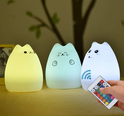 Cat Lamp,  Remote Control Silicone Kitty Night Light for Kids Toddler Baby Girls Rechargeable Cute Kawaii Nightlight