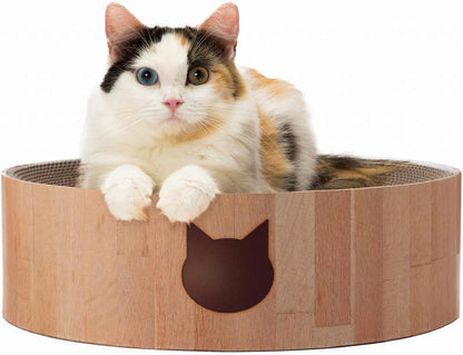 Cozy Cat Scratcher Bowl, 100% Recycled Paper, Chemical-Free Materials, No.1 Sellr in Japan! (Bowl (Oak), Regular) 