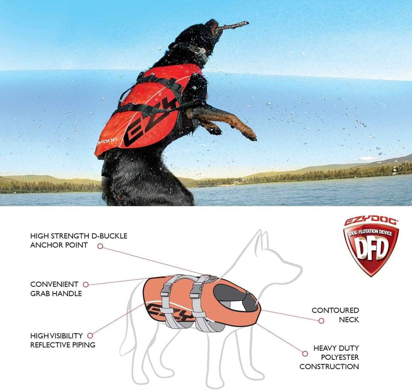 Premium Doggy Flotation Device (DFD) - Adjustable Dog Life Jacket Preserver with Reflective Trim - Durable Grab Handle for Safety and Protection - 50% More Flotation Material (Medium, Yellow)