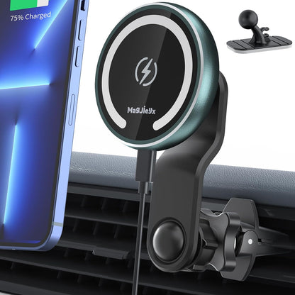 for Magsafe Car Mount Wireless Charger Magnetic Fast Charging Compatible with Iphone 15,14,13,12,Pro Max,Mini,Magsafe Case, Air Vent and Stick on Dashboard Car Phone Holder 