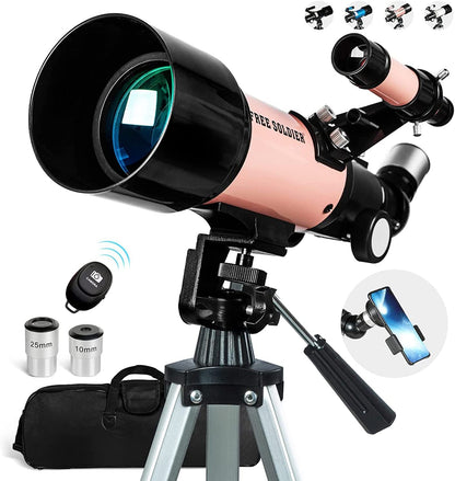 Telescope for Kids Adults Astronomy Beginners - 70Mm Aperture and 400Mm Focal Length Professional Refractor Telescope with Remote Great Christmas Astronomy Gift for Kids with Gift Package, Blue 