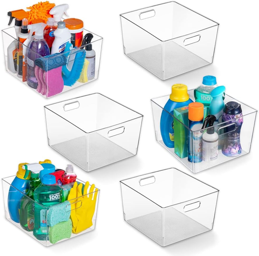 Clear Plastic Storage Bins – XL 2 Pack Perfect Kitchen Organization or Pantry Storage – Fridge Organizer, Pantry Organization and Storage Bins, Cabinet Organizers 