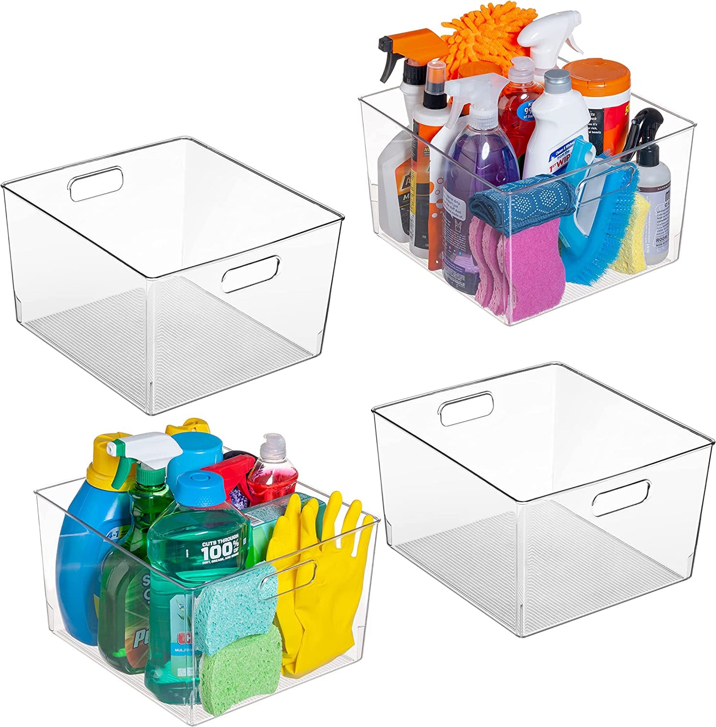 Clear Plastic Storage Bins – XL 2 Pack Perfect Kitchen Organization or Pantry Storage – Fridge Organizer, Pantry Organization and Storage Bins, Cabinet Organizers 