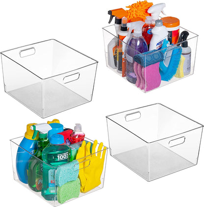 Clear Plastic Storage Bins – XL 2 Pack Perfect Kitchen Organization or Pantry Storage – Fridge Organizer, Pantry Organization and Storage Bins, Cabinet Organizers 