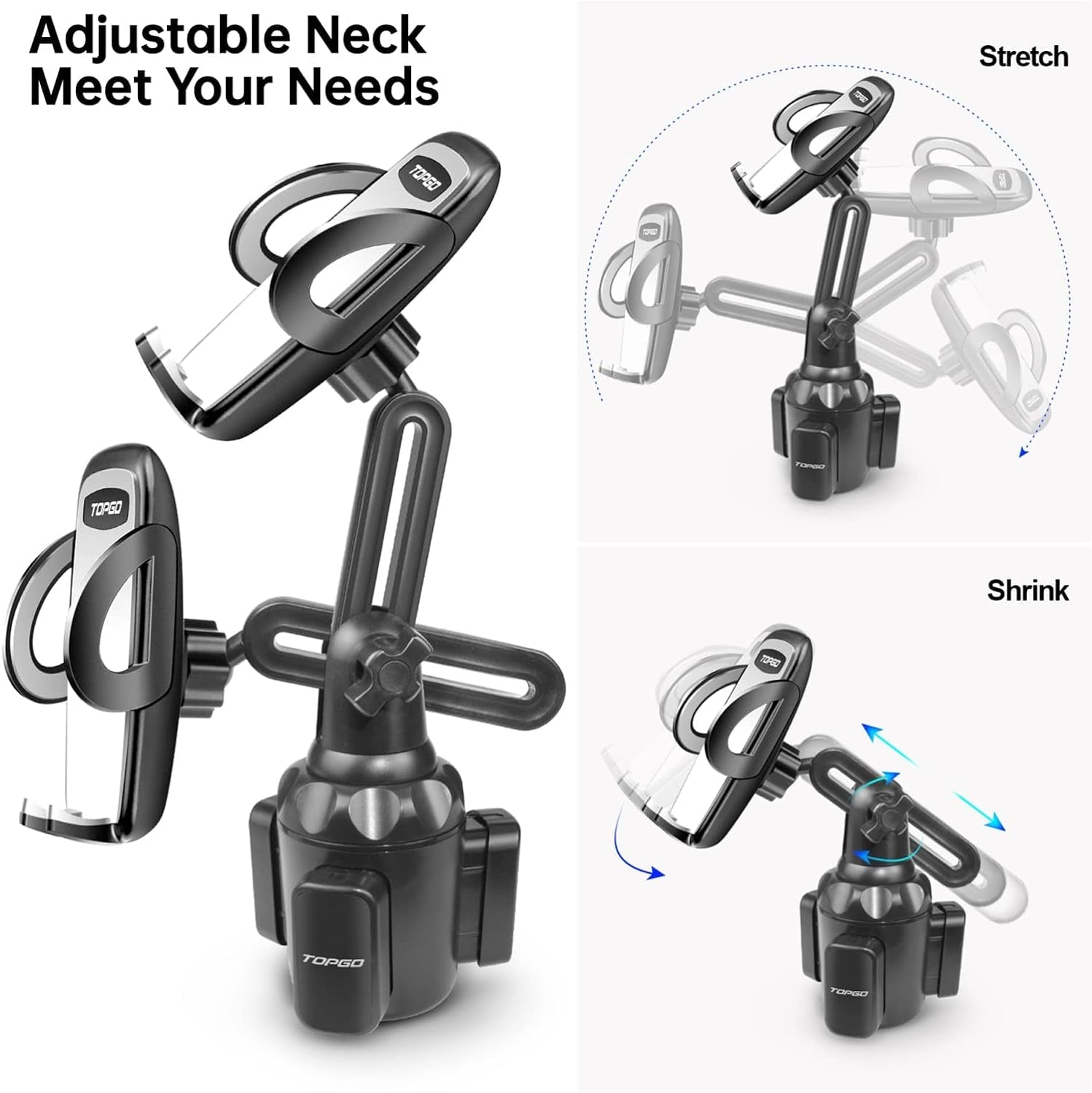 Car Cup Holder Phone Mount Adjustable Pole Car Cup Holder Smart Phone Cradle Car Mount for Iphone 11 Pro/Xr/Xs Max/X/8/7 Plus/6S/Samsung S10/Note 9/S8 Plus/S7 Edge (G) Rey, 11 Inches