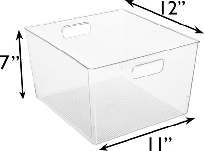 Clear Plastic Storage Bins – XL 2 Pack Perfect Kitchen Organization or Pantry Storage – Fridge Organizer, Pantry Organization and Storage Bins, Cabinet Organizers