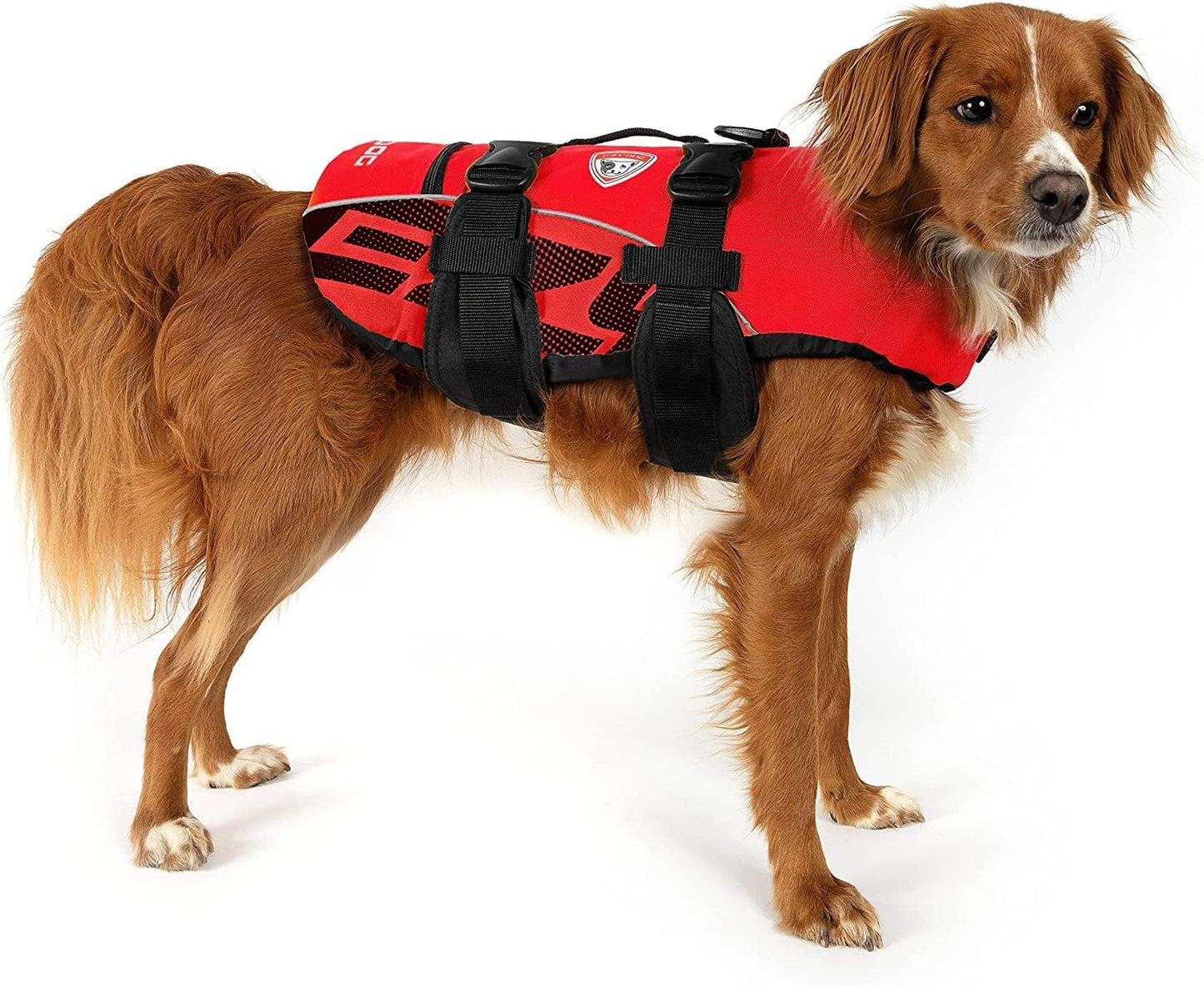 Premium Doggy Flotation Device (DFD) - Adjustable Dog Life Jacket Preserver with Reflective Trim - Durable Grab Handle for Safety and Protection - 50% More Flotation Material (Medium, Yellow) 