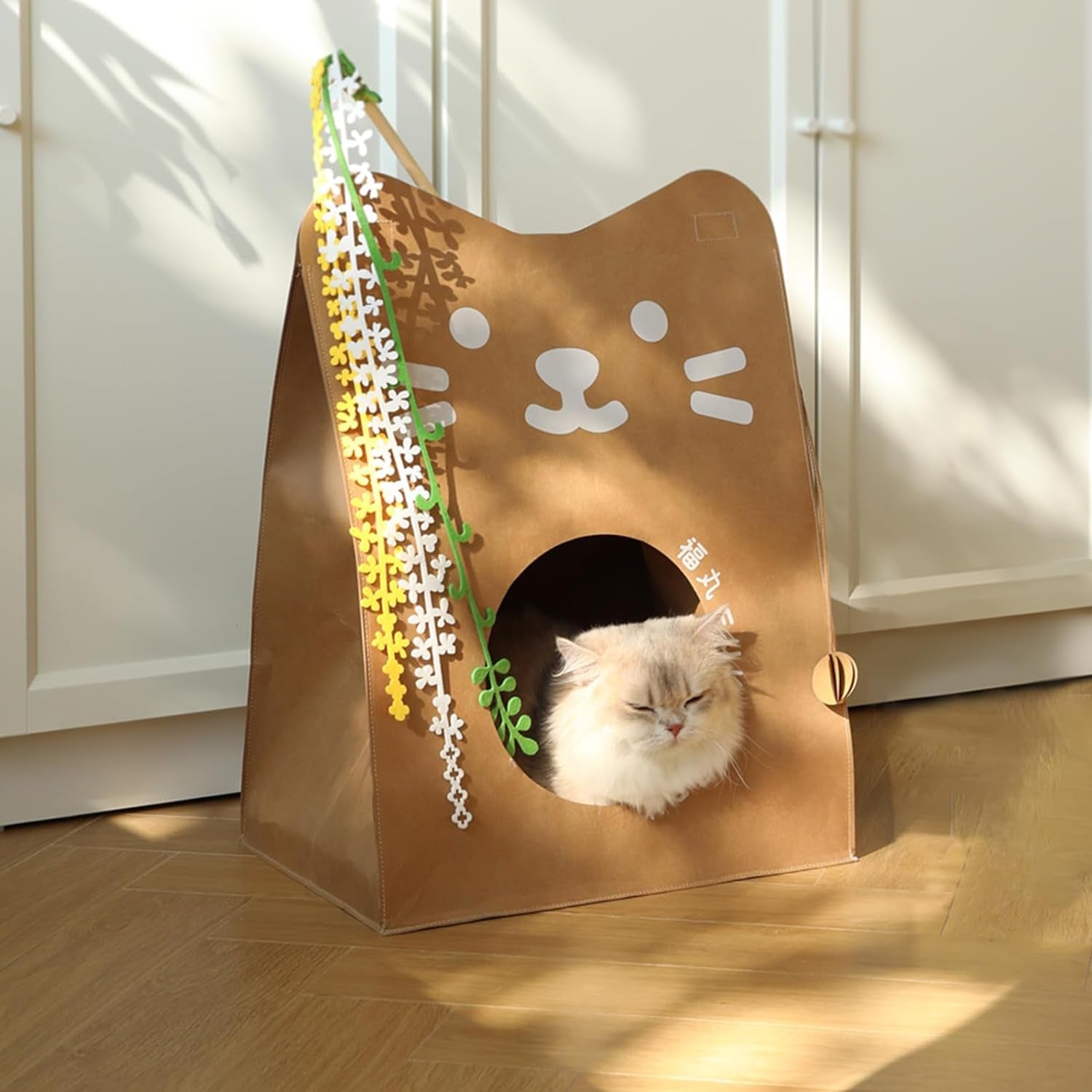 Cat House, Cute Cat Bed with 2 PCS Cat Scratcher, Multi-Function Enclosed Kraft Cat Condo, Roomy Cat Hideout House for Cats, Rabbits, Hamsters