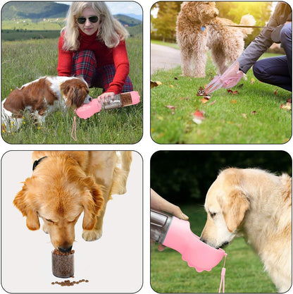 Dog Water Bottle Portable Leak Proof Dog Water Dispenser with Drinking and Feeding Function Lightweight Pet Water Dispenser for Walking and Travel for Dog, Cat and Other Animals Pink 15OZ