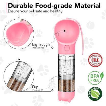 Dog Water Bottle Portable Leak Proof Dog Water Dispenser with Drinking and Feeding Function Lightweight Pet Water Dispenser for Walking and Travel for Dog, Cat and Other Animals Pink 15OZ