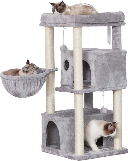 Cat Tree,Multi-Level Cat Condo for Large Cat Tower Furniture with Sisal-Covered Scratching Posts, 2 Plush Condos, Big Plush Perches MPJ011W 