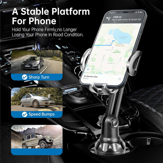 Car Cup Holder Phone Mount Adjustable Pole Car Cup Holder Smart Phone Cradle Car Mount for Iphone 11 Pro/Xr/Xs Max/X/8/7 Plus/6S/Samsung S10/Note 9/S8 Plus/S7 Edge (G) Rey, 11 Inches 