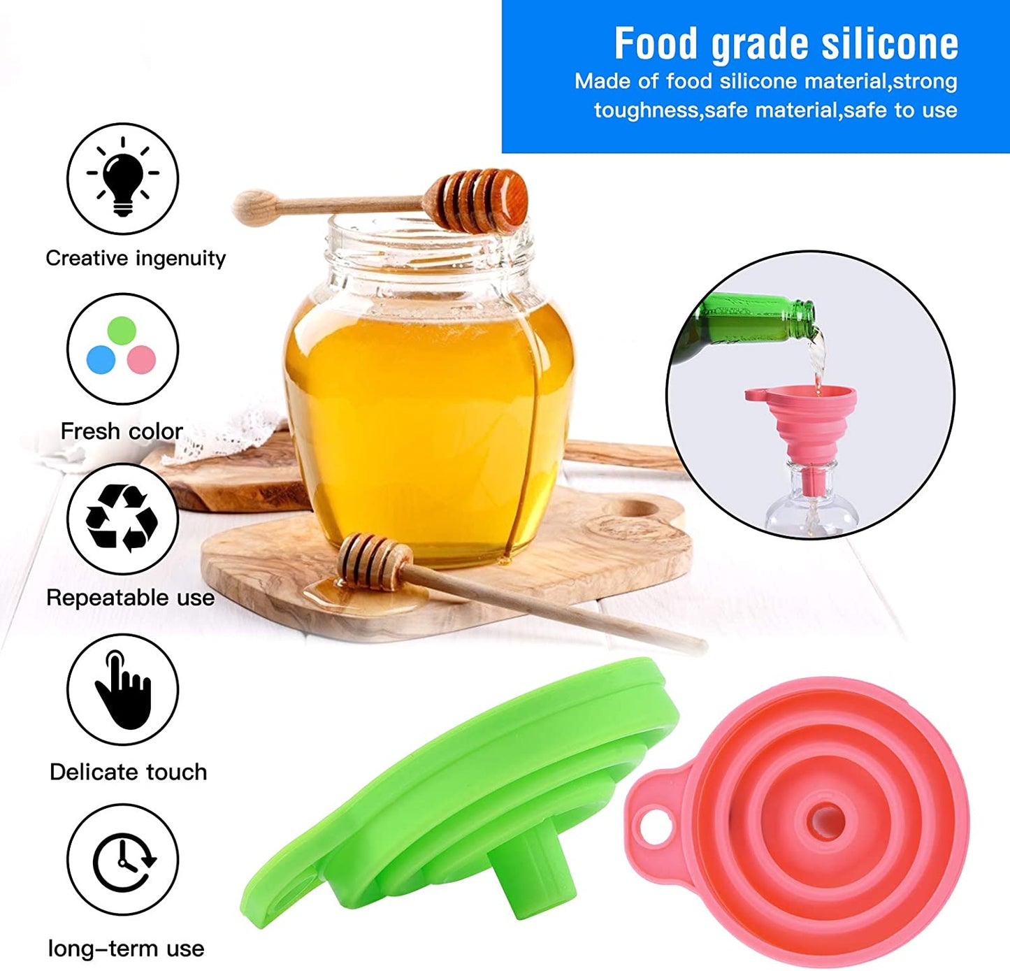 Silicone Collapsible Funnel 3 Pc