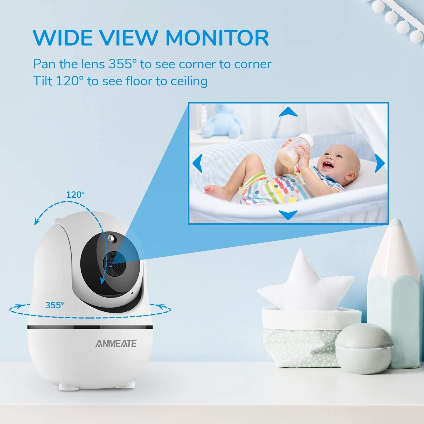 Baby Monitor with Remote Pan-Tilt-Zoom Camera, 3.5” Large Display Video Baby Monitor with Camera and Audio |Infrared Night Vision |Two Way Talk | Room Temperature| Lullabies and 960Ft Range 