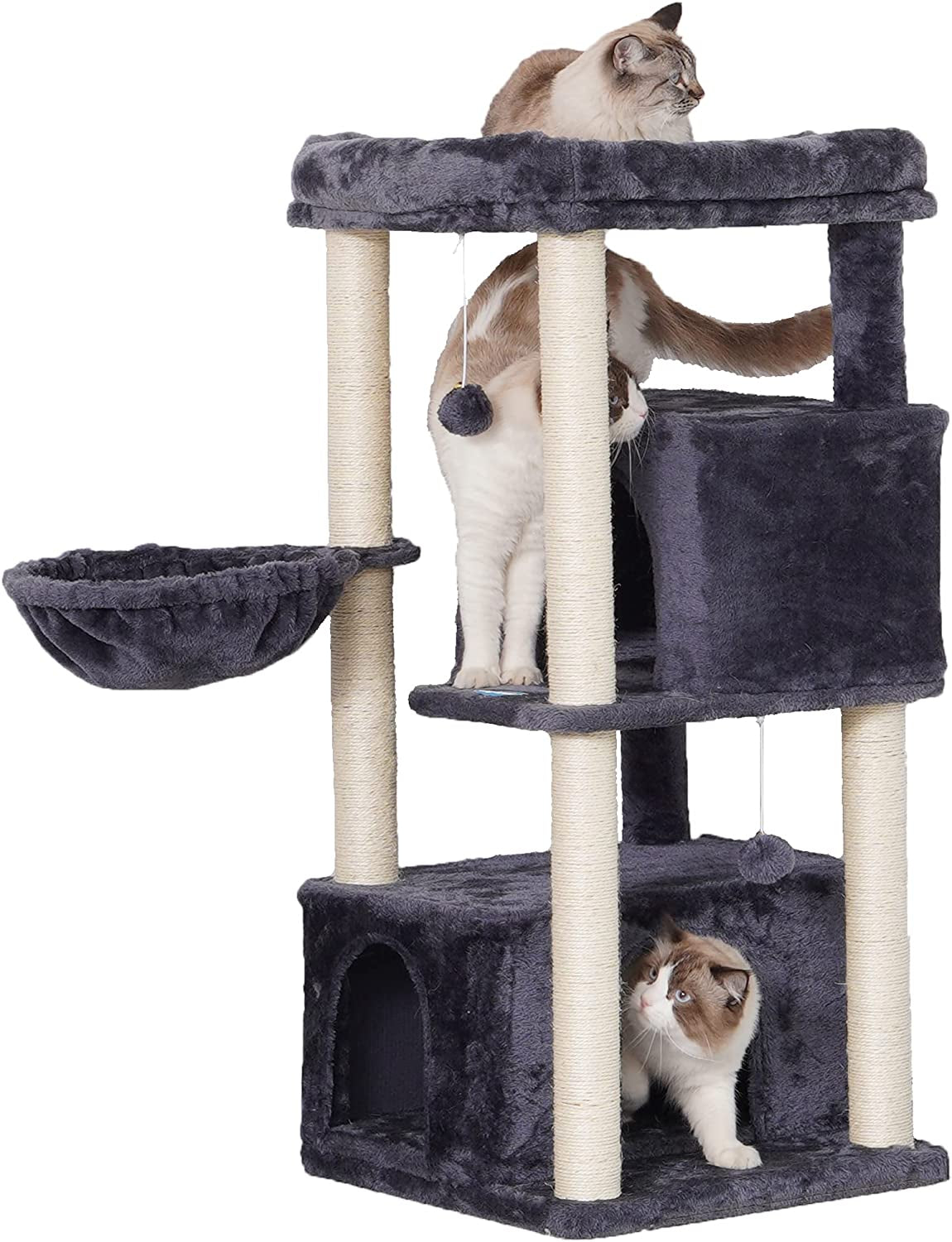 Cat Tree,Multi-Level Cat Condo for Large Cat Tower Furniture with Sisal-Covered Scratching Posts, 2 Plush Condos, Big Plush Perches MPJ011W 