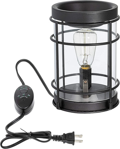 Vintage Bulb Electric Candle Warmer with Timer | Black Plug in Fragrance Warmer for Scented Wax Melts, Cubes, Tarts | Air Freshener Set for Rustic Home Décor, Office, Gifts