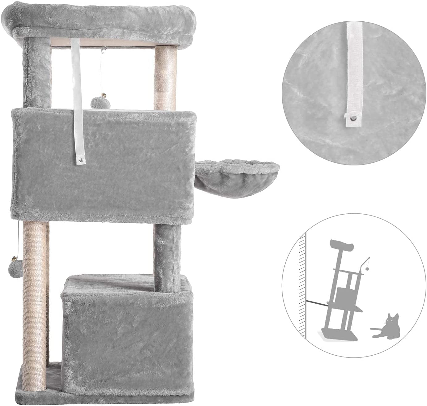 Cat Tree,Multi-Level Cat Condo for Large Cat Tower Furniture with Sisal-Covered Scratching Posts, 2 Plush Condos, Big Plush Perches MPJ011W