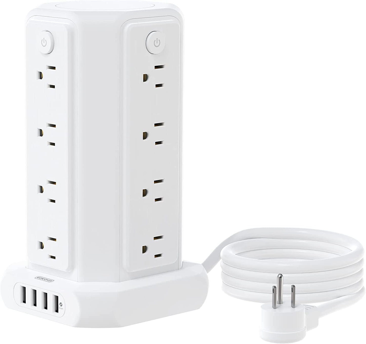 Power Strip Tower Surge Protector, 8 Outlet 5 USB Desktop Charging Station 1625W 13A, 6FT Extension Cord Flat Plug, Individual Switches, 1080 Joules, Overload Protection for Home Office 