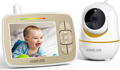 Baby Monitor with Remote Pan-Tilt-Zoom Camera, 3.5” Large Display Video Baby Monitor with Camera and Audio |Infrared Night Vision |Two Way Talk | Room Temperature| Lullabies and 960Ft Range 