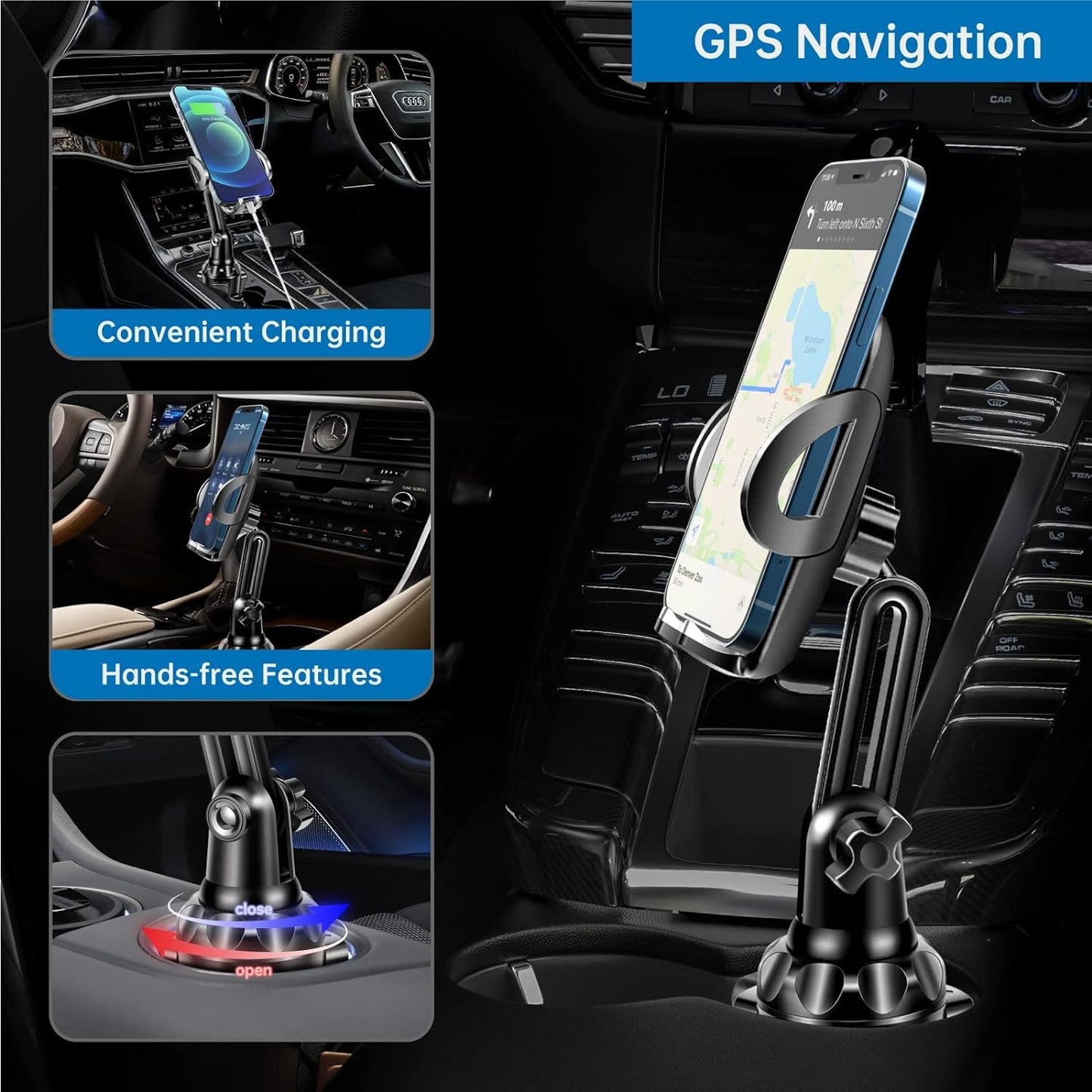 Car Cup Holder Phone Mount Adjustable Pole Car Cup Holder Smart Phone Cradle Car Mount for Iphone 11 Pro/Xr/Xs Max/X/8/7 Plus/6S/Samsung S10/Note 9/S8 Plus/S7 Edge (G) Rey, 11 Inches