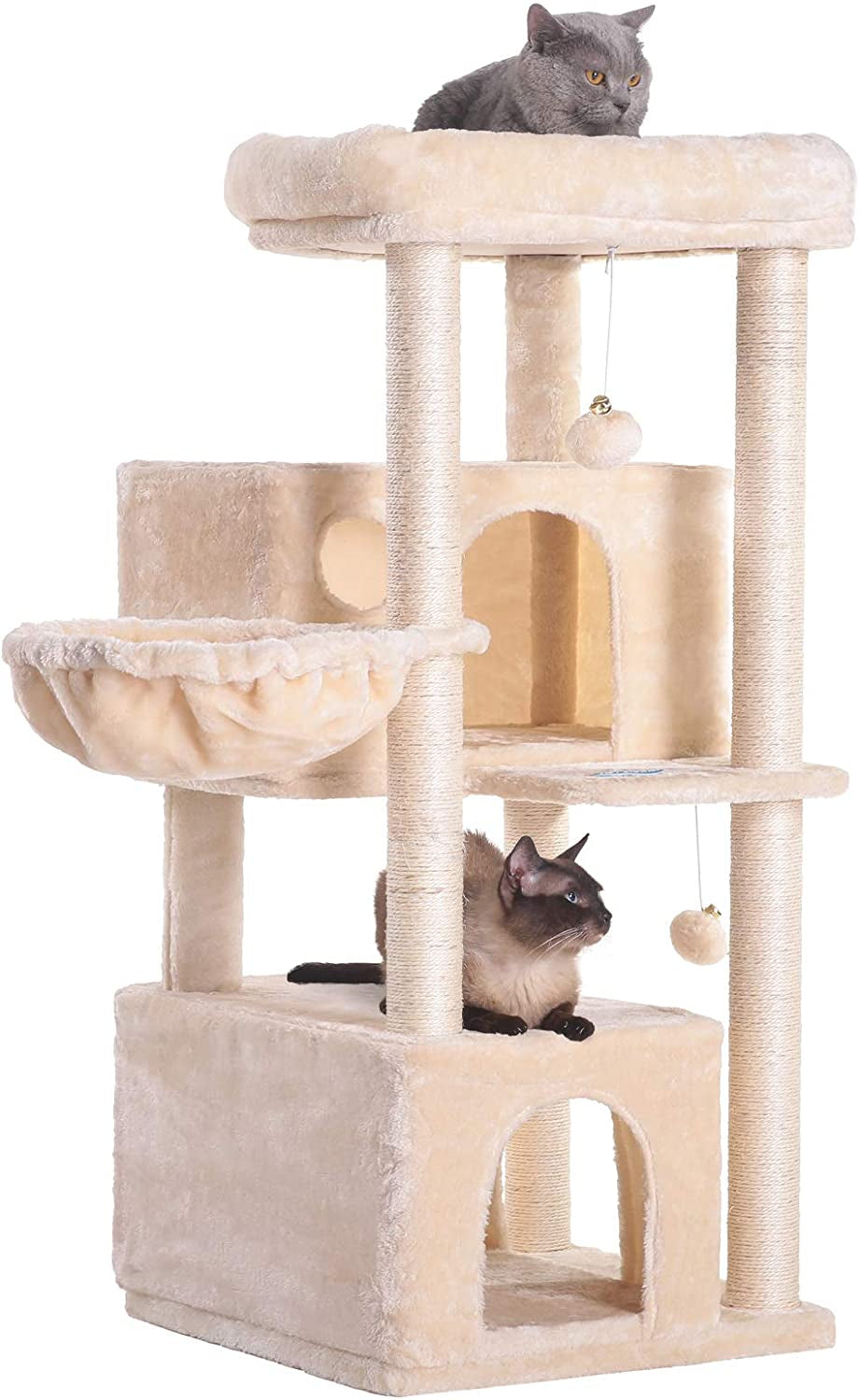 Cat Tree,Multi-Level Cat Condo for Large Cat Tower Furniture with Sisal-Covered Scratching Posts, 2 Plush Condos, Big Plush Perches MPJ011W 