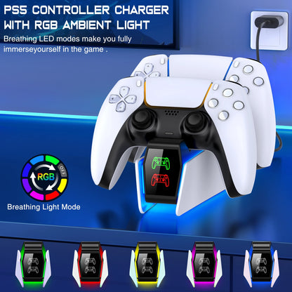 PS5 Dual Fast Charger with RGB Controller Station