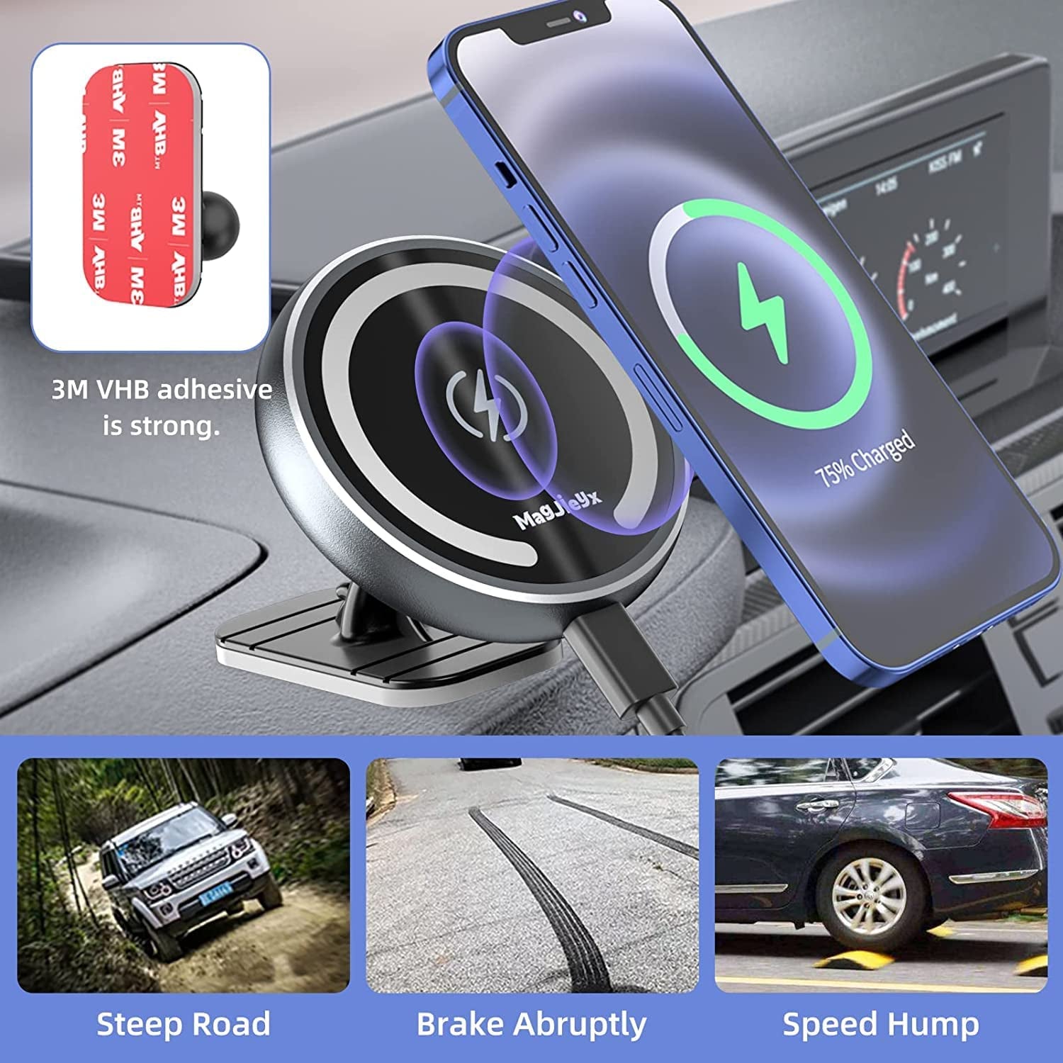 for Magsafe Car Mount Wireless Charger Magnetic Fast Charging Compatible with Iphone 15,14,13,12,Pro Max,Mini,Magsafe Case, Air Vent and Stick on Dashboard Car Phone Holder 