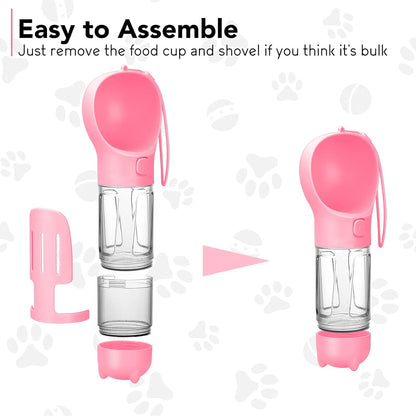 Dog Water Bottle Portable Leak Proof Dog Water Dispenser with Drinking and Feeding Function Lightweight Pet Water Dispenser for Walking and Travel for Dog, Cat and Other Animals Pink 15OZ