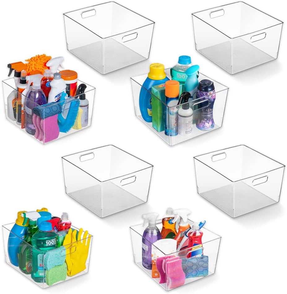 Clear Plastic Storage Bins – XL 2 Pack Perfect Kitchen Organization or Pantry Storage – Fridge Organizer, Pantry Organization and Storage Bins, Cabinet Organizers 