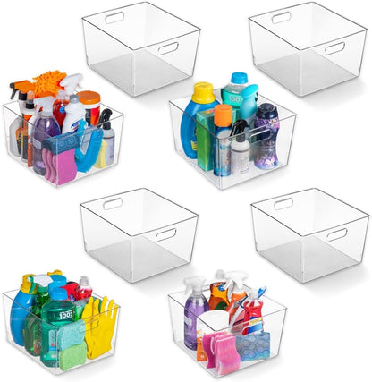 Clear Plastic Storage Bins – XL 2 Pack Perfect Kitchen Organization or Pantry Storage – Fridge Organizer, Pantry Organization and Storage Bins, Cabinet Organizers 