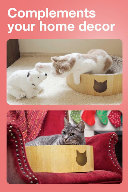 Cozy Cat Scratcher Bowl, 100% Recycled Paper, Chemical-Free Materials, No.1 Sellr in Japan! (Bowl (Oak), Regular)