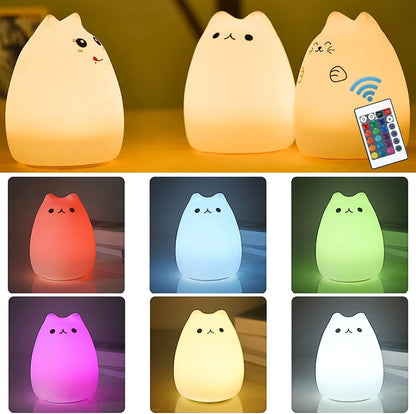 Cat Lamp,  Remote Control Silicone Kitty Night Light for Kids Toddler Baby Girls Rechargeable Cute Kawaii Nightlight