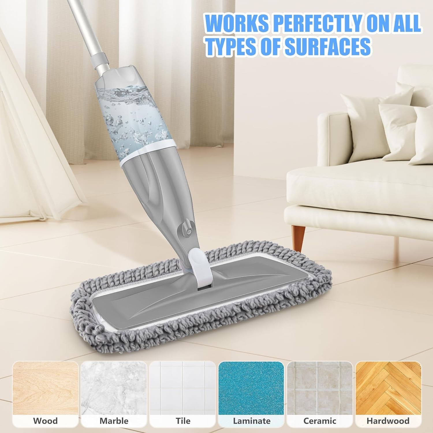 Microfiber Mop Spray Mops for Floor Cleaning -  Wet Mops Dust Mop Wood Floor Mop with 3X Washable Pads, Flat Floor Mop Commercial Home Use Mops for Hardwood Floor Ceramic Tiles Floor Cleaning